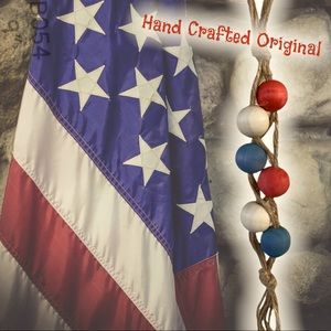 Patriotic Hand Crafted Dyed Wood Bead Ornament Purse Charm Rear View Mirror B054